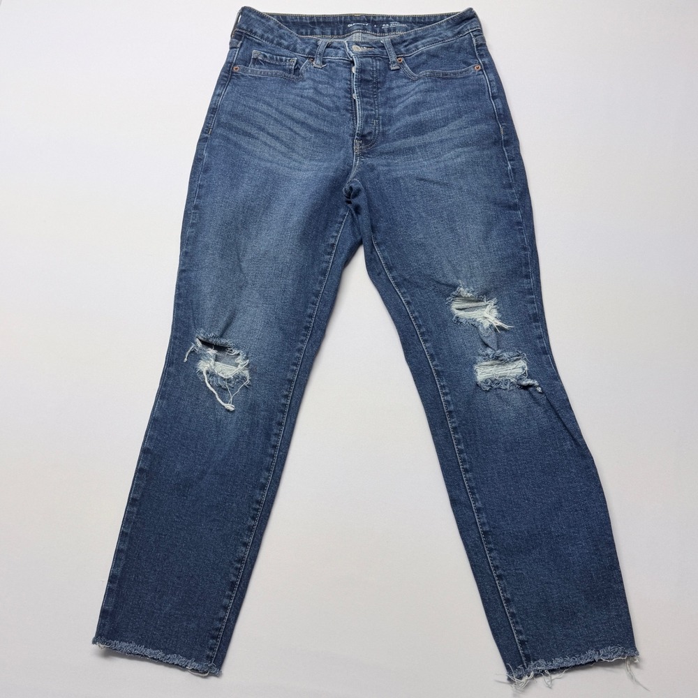Old Navy OG Straight High Rise Distressed Raw Hem Button Fly Jeans Size 8 - Picture 1 of 9